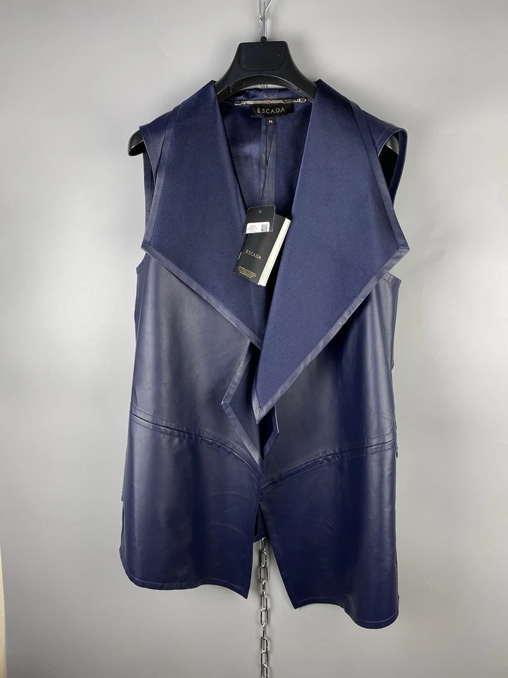 BNWT Escada Luxury Soft Lamb Leather Blue Sleeveless Vest Gilet Size M - Image 2 of 4