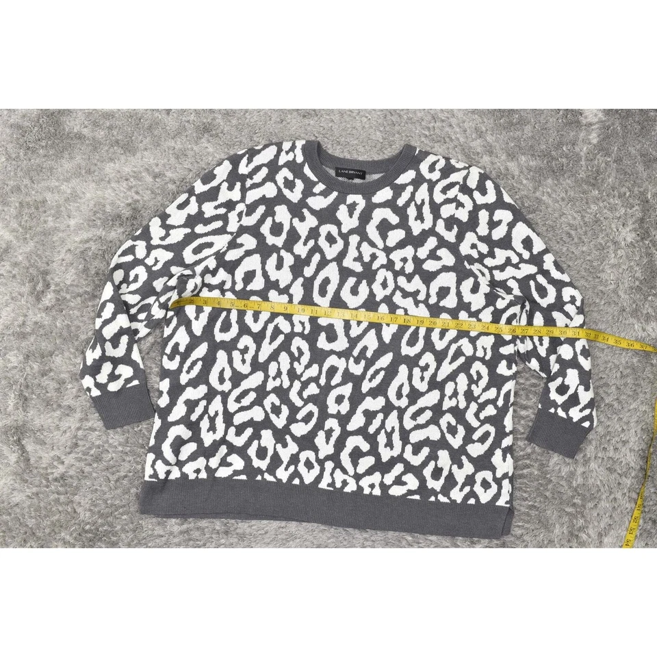 Lane Bryant Gray Cheetah Crew Neck Pullover Sweater Plus Size 18/20 Cotton Blend - Image 2 of 4