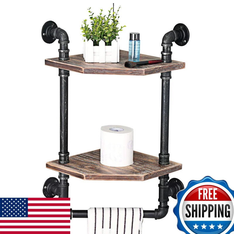 Mbqq Industrial Pipe Shelfrustic Corner Shelves Towel Barbathroom Shelves Wall
