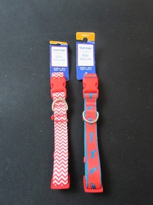 NEW 2 Pc Top Paw Red Chevron Blue Dog Nylon Dog Collar Pet Size Medium