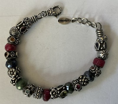 Samuel B Benham Sterling Silver 18k Charm Gemstone Bead Bracelet 7-8 