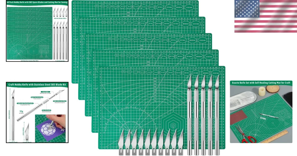 Полное решение для рукоделия: 5 самовосстанавливающихся ковриков и набор ножей Exacto, 12 x 18 дюймов - Изображение 2 из 4