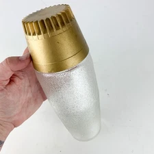 Vintage Mid Century Modern Atomic Anchor Hocking Cocktail Shaker Glass Gold Top