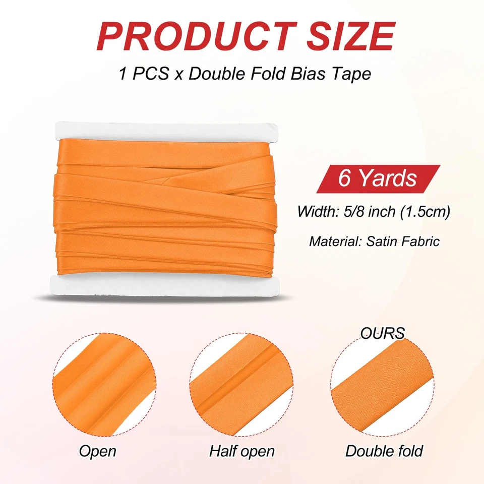 Двойная складная лента для шитья 5/8 дюйма x 6 ярдов атласная предварительно складывающаяся непрерывная... - Изображение 2 из 4