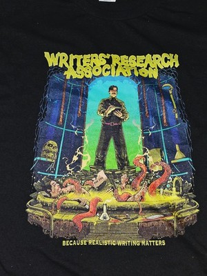 Writer's Research Association Black Graphic Print  T-shirt Sz Large Adult 