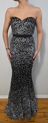 Stunning Black & White Sequin Strapless Mermaid Gown