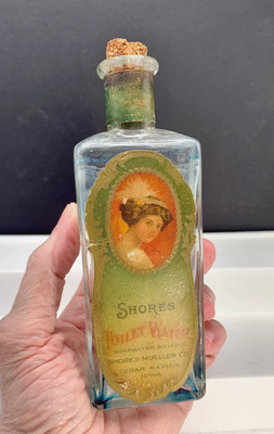 Well Loved!   Antique, Shores,  Rose?  Perfumed Toilet Water bottle.  C. 1910.