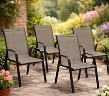 Stackable Garden Chairs Outdoor Patio Furniture Set of 4 Metal Dining Armchairs