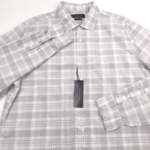 $108 Bloomingdales Gray Plaid Slim Fit Stretch Button Up Shirt Mens Size XL - 第 3/11 張圖片