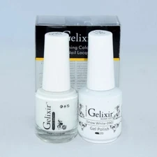 Gelixir Soak Off Gel Polish Snow White 090 LED/UV Gel + Lacquer Matching 0.5oz