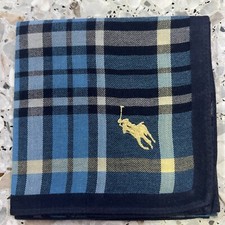 MAN HANDKERCHIEF CLASSIC PLAIDS VTG COTTON POCKET ART SQUARE NAVY BLUE 18 P96