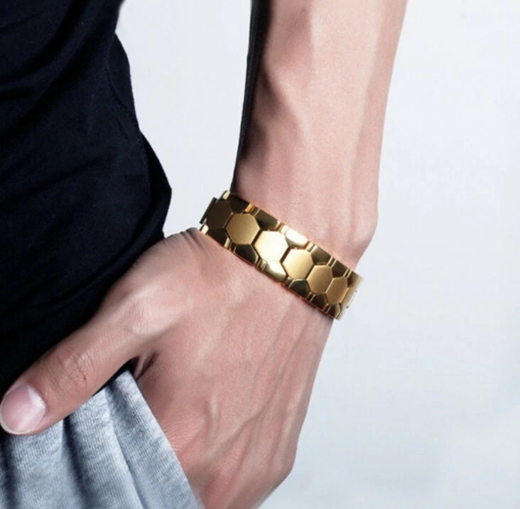 Luxus breit Armband Edelstahlkette Armkette Silber Gold Herren Magnetarmband - Bild 2 von 4