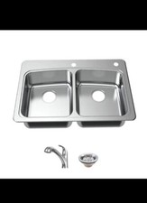 Glacier Bay Kitchen Sink W/ 2-Holes Pull-Out Faucet 33" Drop-in Stainless Steel