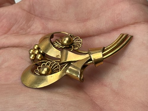 Ancienne broche Bouquet Fleurs stylisée Vintage 1950 signé Georges Legros - Picture 2 of 5