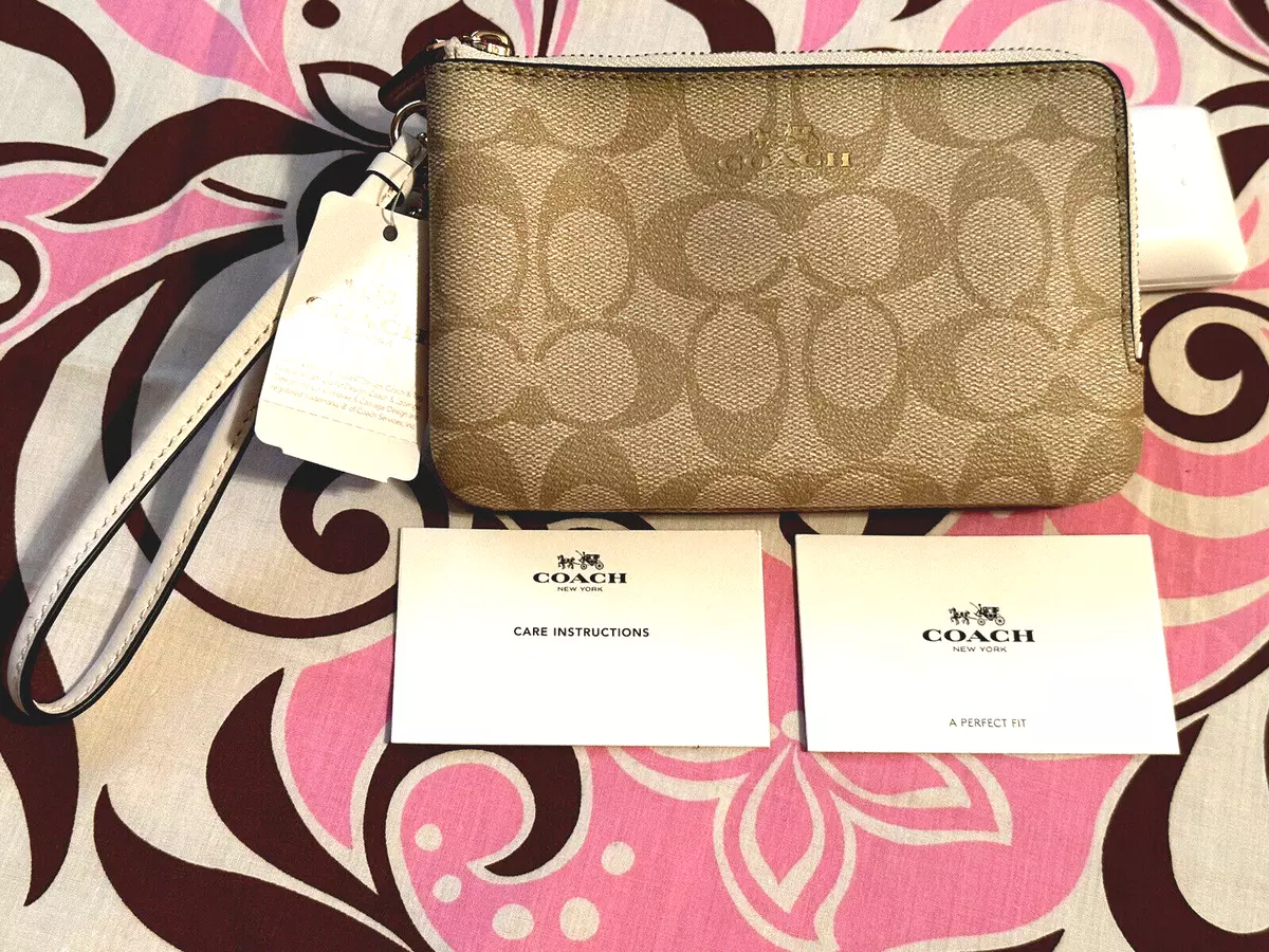 Double corner zip wristlet in signature canvas sale