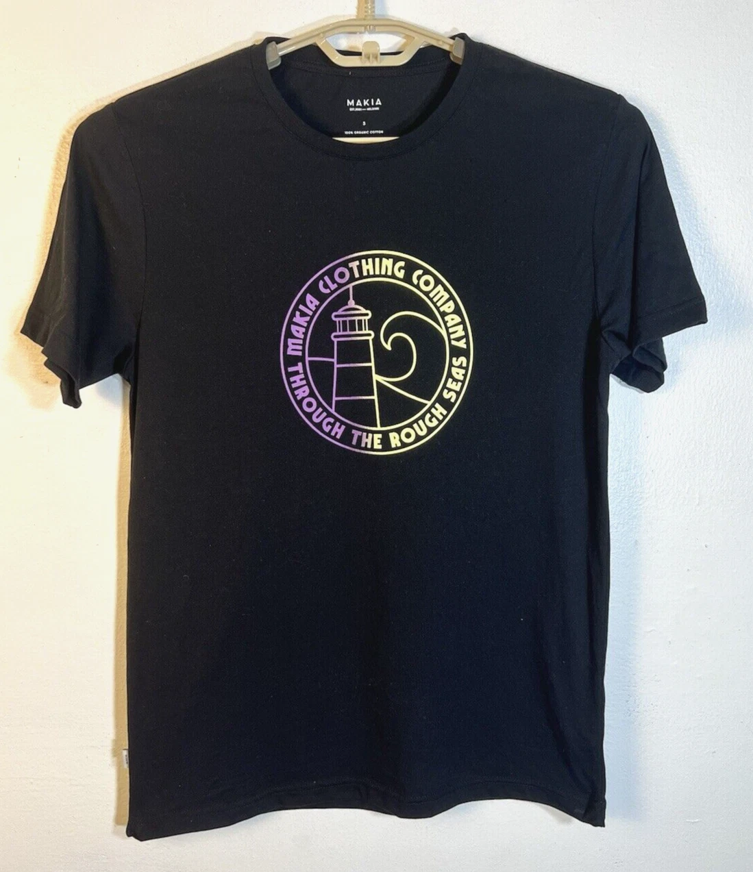 Makia Clothing Co Finland Size Small Black Cotton Graphic Short Sleeve T Shirt