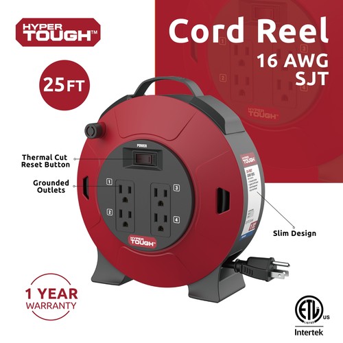 25 Ft. Retractable Extension Cord Reel eBay
