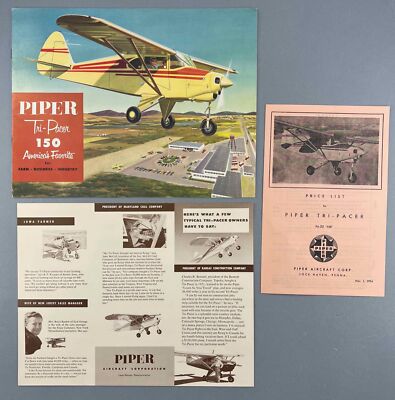 PIPER TRI-PACER 150 OLDTIMER HERSTELLER VERKAUFSPROSPEKT FABRIK 1954