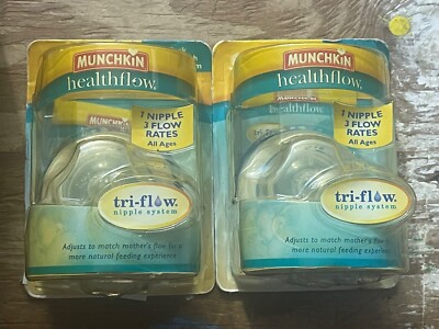 (2 Packs) Munchkin Healthflow Tri-Flow Wide Mouth Nipples 2 Pk 1 Nipple 3 Flows