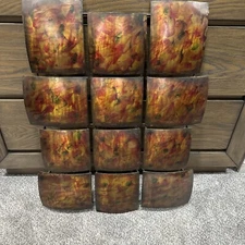 Metal Wall Art Sculpture Abstract Modern Design 12-Panel Red Orange Decor