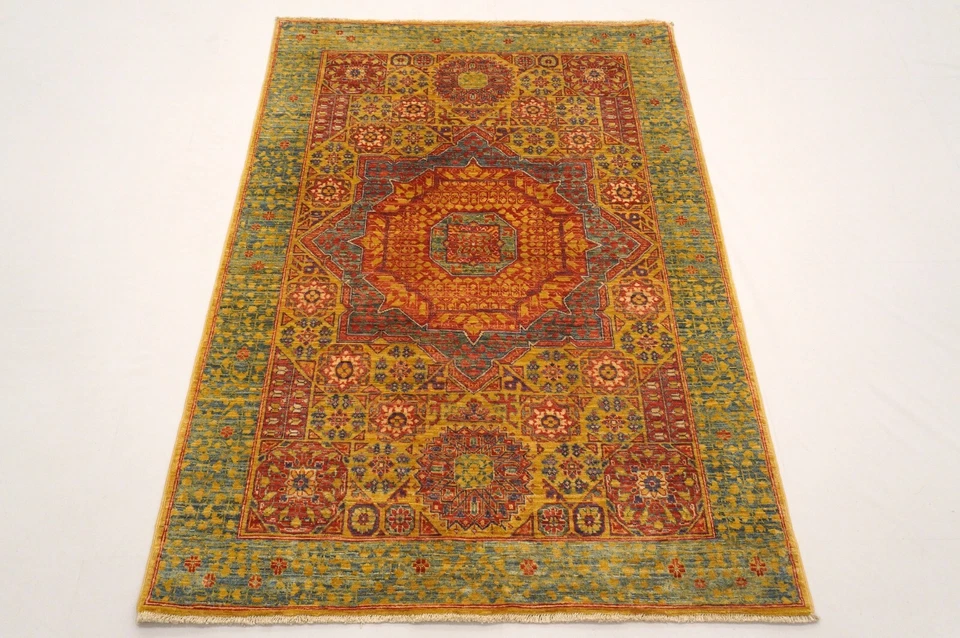 3 x 5 ft Gold Mamluk Afghan Hand Knotted Wool Medallion Area Rug - Image 2 of 4