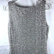 LAUREN RALPH LAUREN EVENING Gown Silver Sequin side slit full length SZ 12