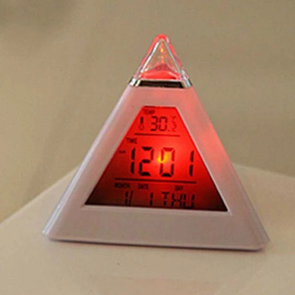 LED Digital Alarm Clock Pyramid Night Light Color Changing Desk Clock+ ...