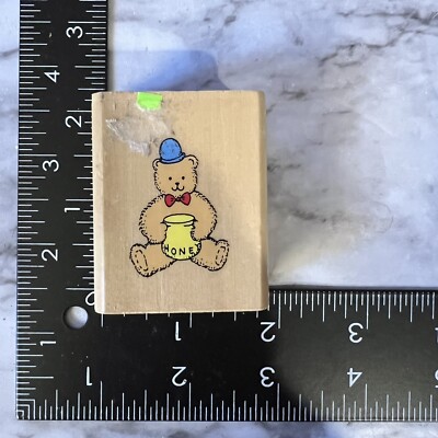 Rubber Stamp NOTEWORTHY BEAR Holding Honey Pot