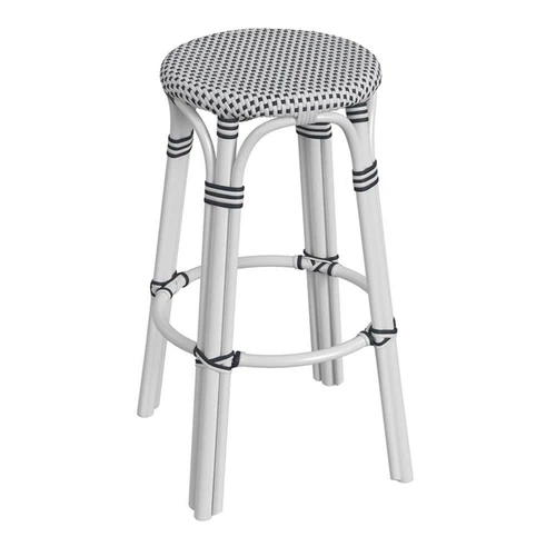 Butler Specialty Company Tobias Round Rattan 30" Bar Stool - White And Black Dot - Picture 2 of 8