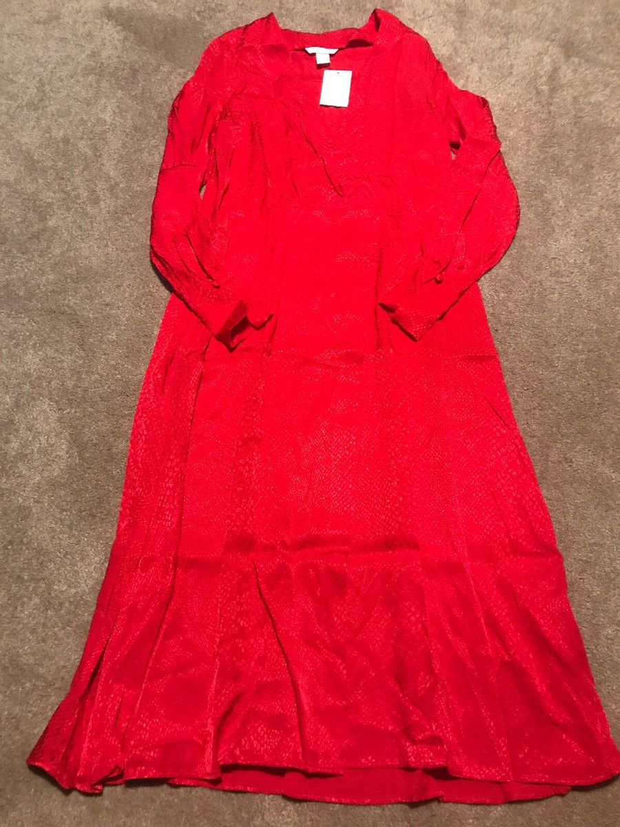 NWT Womens H&M Red Midi V-neck Dress Size 4 Layered Flowy Oversized Long Sleeve | eBay NWT Womens H&M Red Midi V-neck Dress Size 4 Layered Flowy Oversized Long Sleeve | eBay