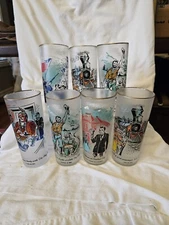 Set of 7 Colorado Rush To The Rockies Frosted Tom Collins Glasses by Libby