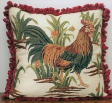 Funda de almohada de lana con punta de aguja cojín de gallo rural francés 26x26