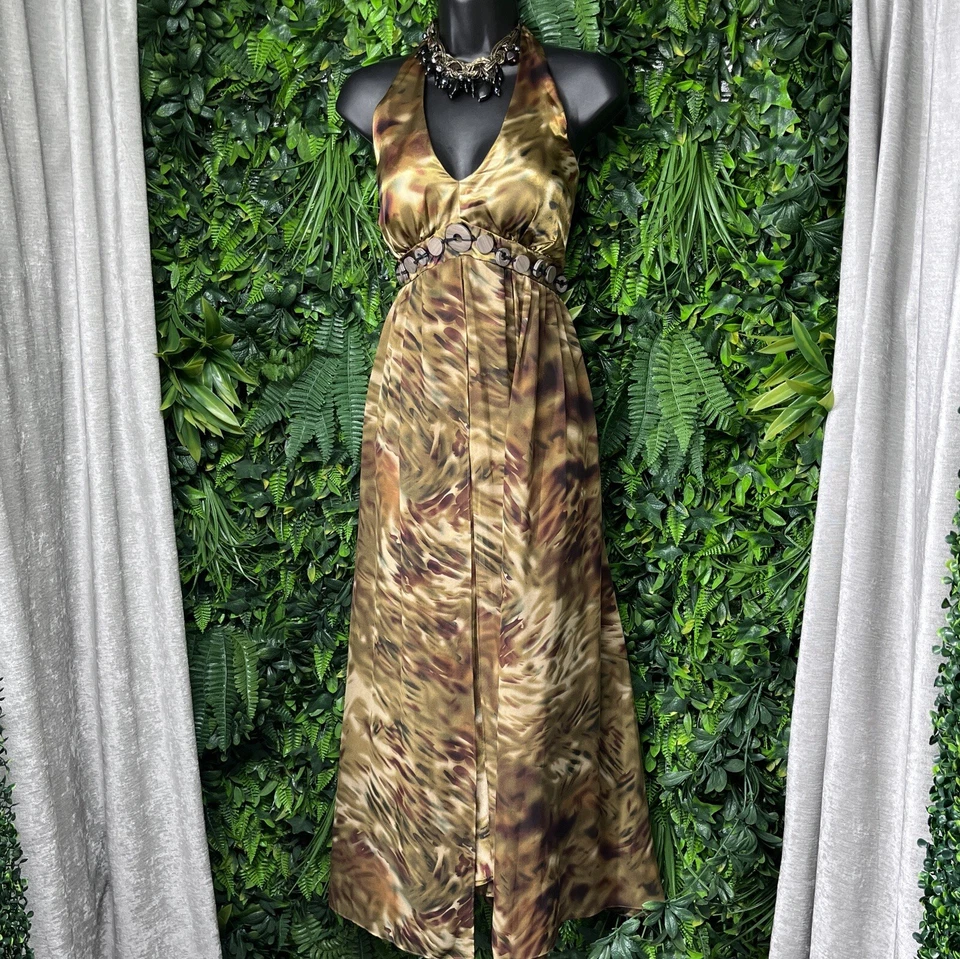 Vestido Vintage ROBBI BEE Superpuesto Fluido Mujer 10 Marrón Dorado Transparente Bohemio 2303 Foto 3 de 4