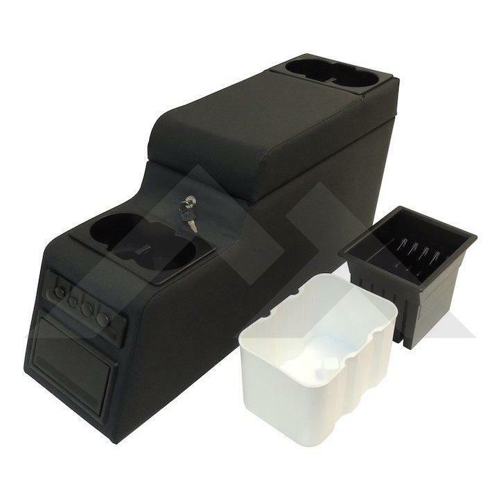 Console centrale verrouillable Deluxe Black Denim pour rangement sécurisé en Jeep