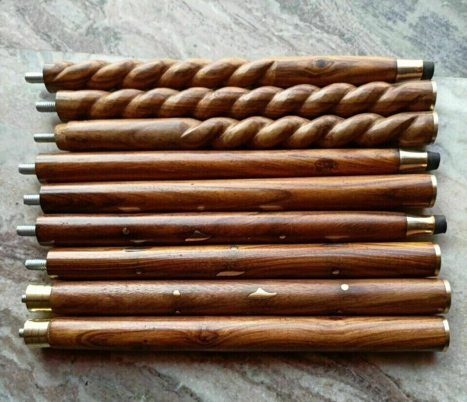 Brown Walking Stick Cane For Head Handle New Lot of 3 Wooden 3 Fold Only Shaft