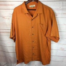 Tommy Bahama Mens Shirt Button Down 100 Silk Solid Dark Orange Rust XL