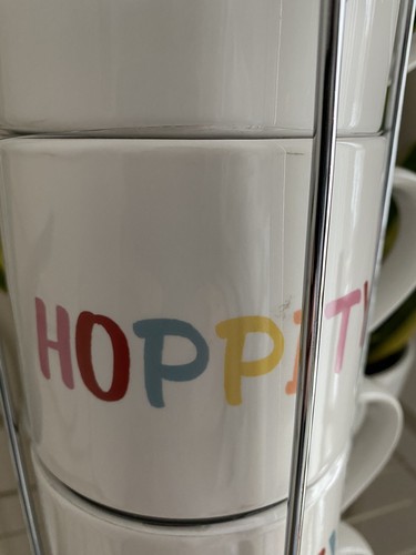 4 STACKABLE COCO- LOLA Hippity- Hoppity COFFEE MUGS SILVER METAL STAND,RACK - Picture 4 of 8
