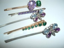 5 Vintage Jeweled Butterfly Rhinestone Bobby Pins