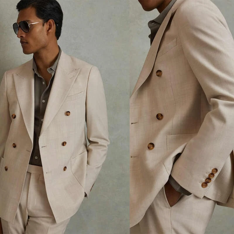 Double Breasted Suit Jacket with Straight Leg Trousers for Men Business Casual