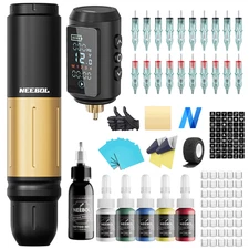 Wireless Tattoo Kit Complete for Beginners Pen Machine with Power Supply Needles