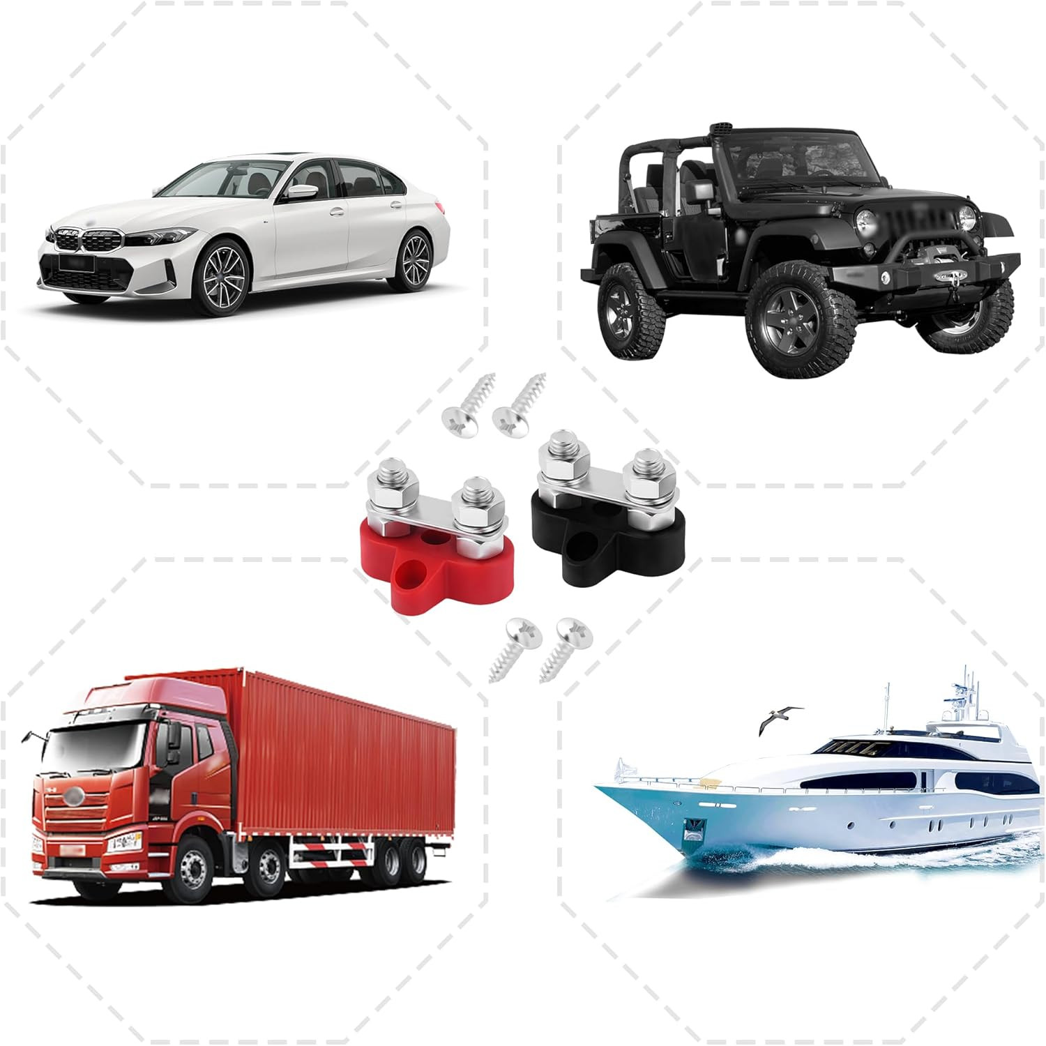 2PCS Battery Terminal Distribution Block,M8 Dual Studs Bus Bar Terminal Block wi