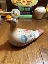 Vintage Tonala Folk Art Hand Painted Pottery Dove Bird Figurine Burnished Mexico