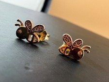 14K Gold Bee Earrings Solid Yellow Gold CZ Stud Hypoallergenic Gift