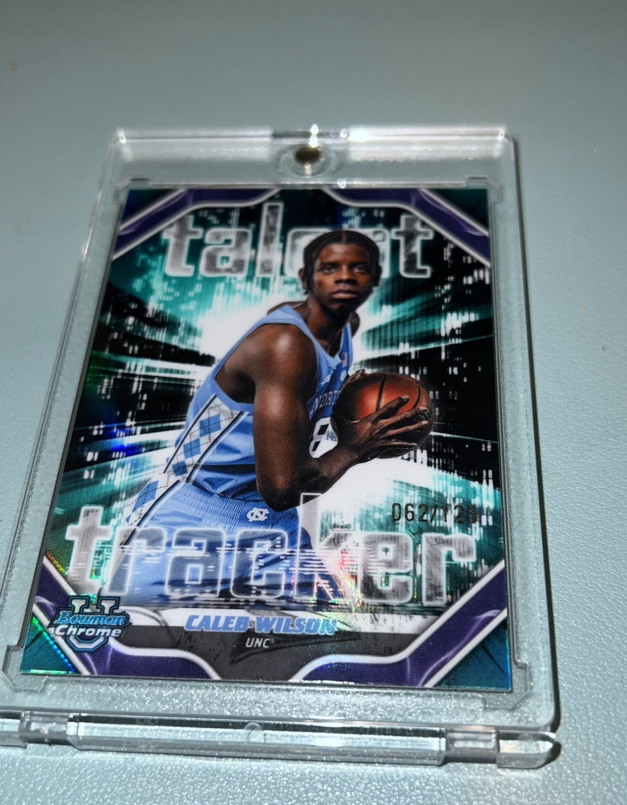 Caleb Wilson 2025-26 Bowman Chrome U Talent Tracker Aqua Refractor /125 UNC