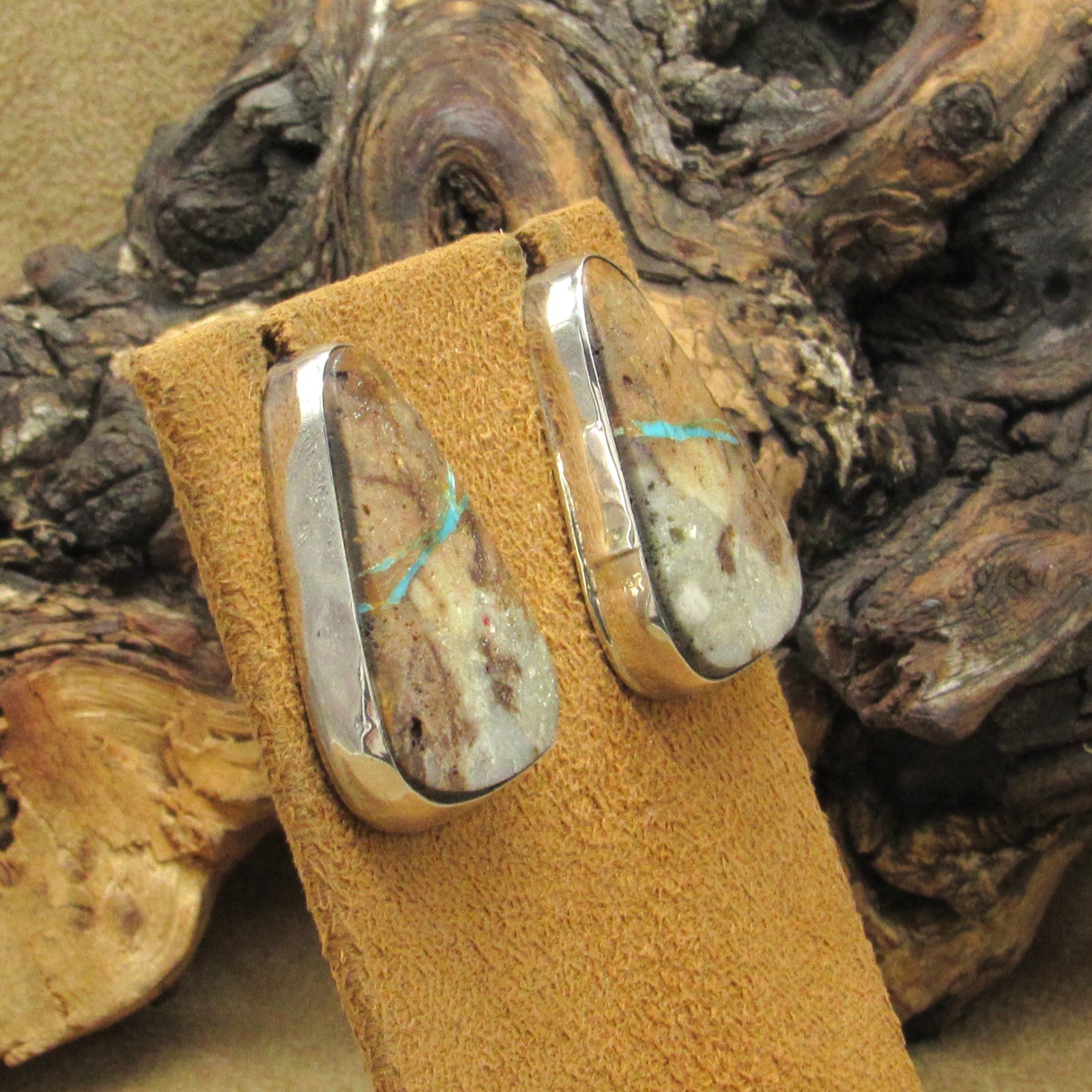 Triangular Sterling Silver Boulder Turquoise Post… - image 4