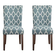 HomePop 38" Traditional Fabric Parsons Dining Chairs in Teal Blue (Set of 2)