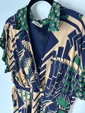 Dixie Firenze Faux Wrap Midi Dress Sz S Geometric Retro Italian Summer Event