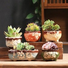 5PCs Flower Pot Ceramic Succulent Planter Pots With Drainage For
