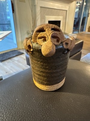 Handmade Studio Art  Kilroy   Pottery Face Big Nose Stoneware - Vintage