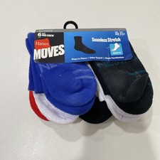 Hanes Moves Ultimate Boys' Seamless Stretch Mid Crew Socks, 6-Pairs 9-2.5
